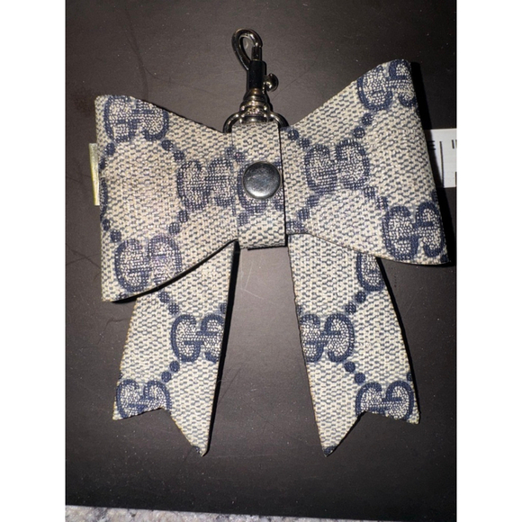 Handmade GG Monogram Bow Keychain Charm Beige Navy authentic canvas used - Picture 4 of 8